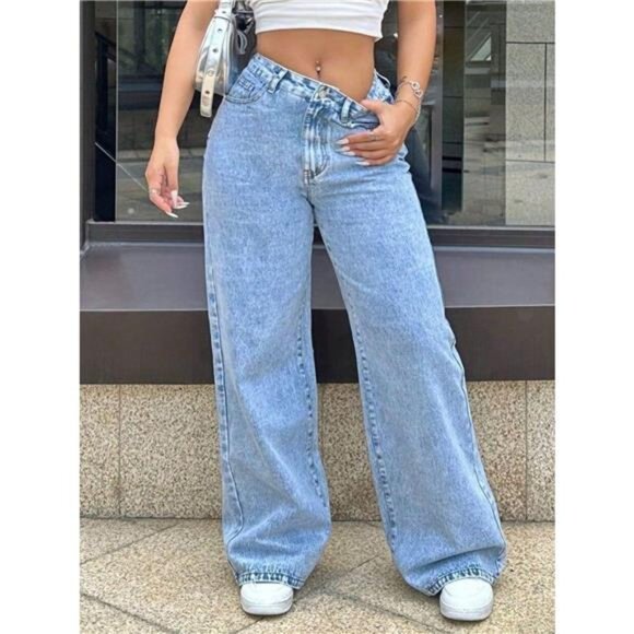 Wide Leg Wash Jeans